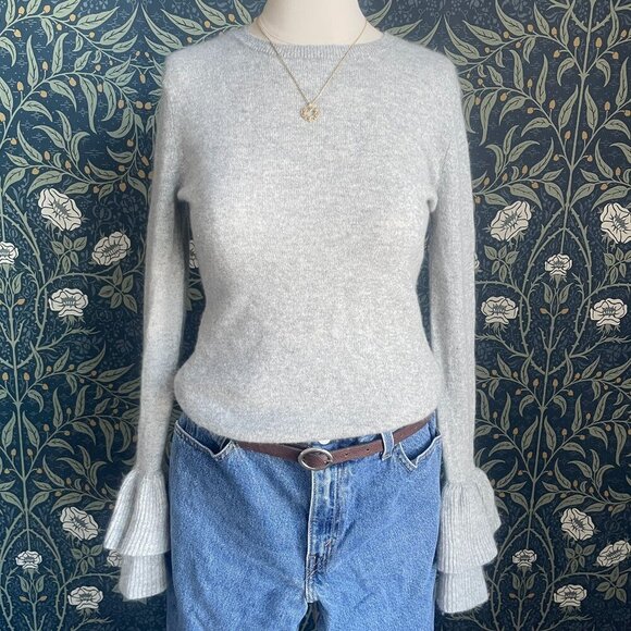 ANTONIO MELANI Sweaters - Antonio Melani Light Gray Vera Poet Ruffle Cuff 100% Cashmere Sweater